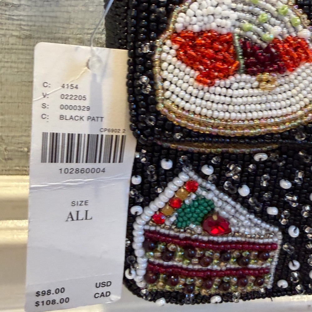 NWT new Anthropologie Fiona beaded shoulder bag holiday desserts black winter - Picture 5 of 17